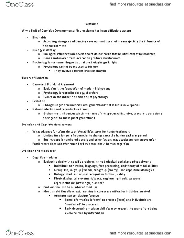 PSYC 3440 Lecture Notes - Lecture 7: Prefrontal Cortex, Synaptogenesis, Neural Darwinism thumbnail