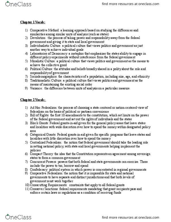 POLS 2102 Chapter Notes - Chapter 1-3: New Federalism, Supermajority, Jim Crow Laws thumbnail