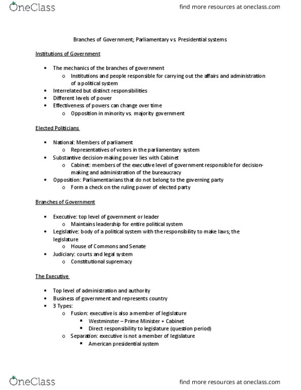 POLS 1150 Lecture Notes - Lecture 20: Primus Inter Pares, Montesquieu, Premiership Of Stephen Harper thumbnail