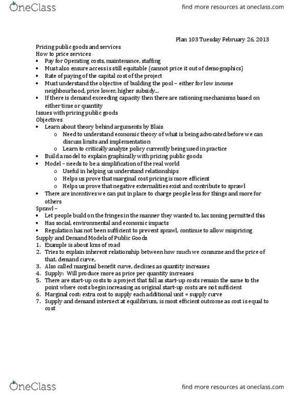 PLAN103 Lecture Notes - Lecture 8: Demand Curve, Marginal Cost, Marginal Utility thumbnail