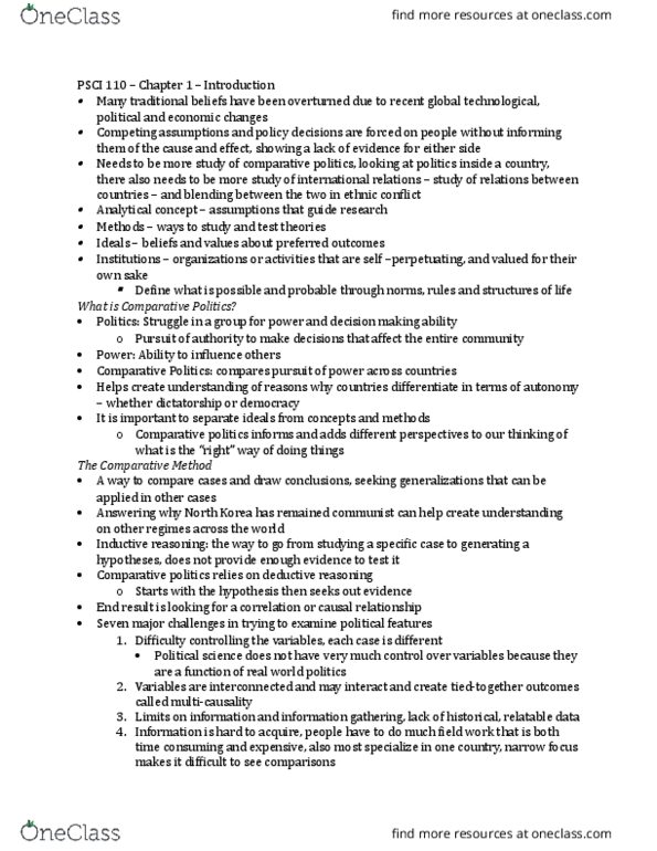 PSCI 110 Chapter Notes - Chapter 1: Methamphetamine, Exact Sciences, Comparative Politics thumbnail