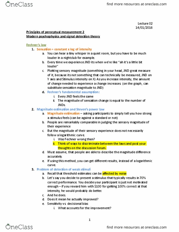 PSYC 212 Lecture Notes - Lecture 2: False Alarm, Detection Theory, Fokker E.Ii thumbnail