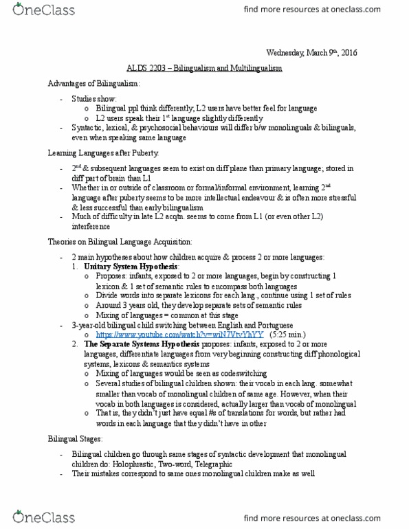 ALDS 2203 Lecture Notes - Lecture 15: Latte, Kio, Diglossia thumbnail
