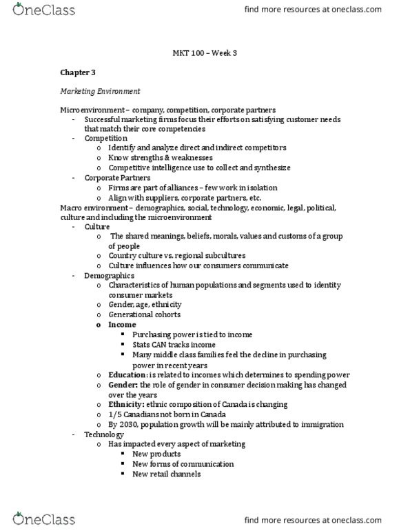 MKT 100 Lecture Notes - Lecture 3: North American Free Trade Agreement, Competitive Intelligence thumbnail