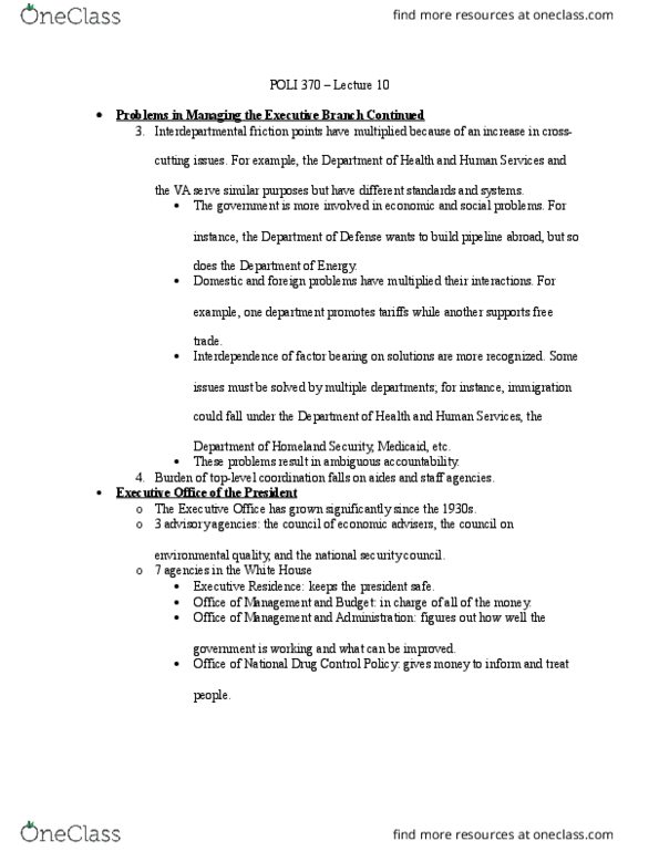 POLI 370 Lecture Notes - Lecture 10: Federal Register, Executive Residence thumbnail