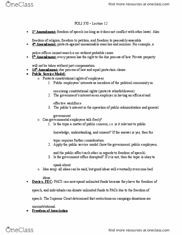 POLI 370 Lecture Notes - Lecture 12: Public Knowledge, Equal Protection Clause thumbnail