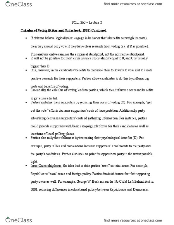 POLI 360 Lecture Notes - Lecture 2: No Child Left Behind Act, Peter Ordeshook, Social Choice Theory thumbnail