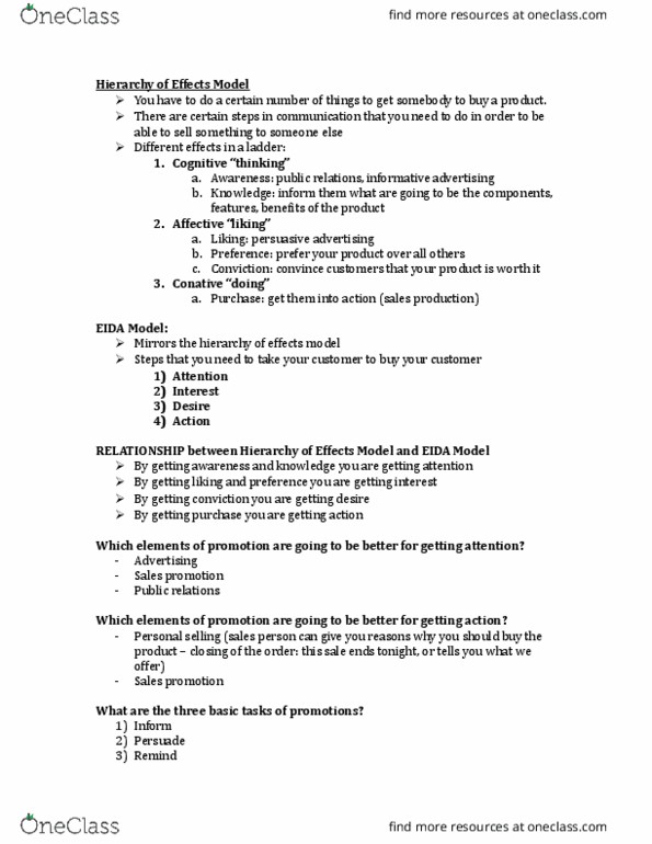 MKT 301 Lecture Notes - Lecture 25: Sales Promotion, Personal Selling thumbnail