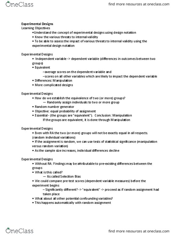 SOAN 2120 Lecture Notes - Lecture 11: Random Number Generation, Equivalent Average, Internal Validity thumbnail