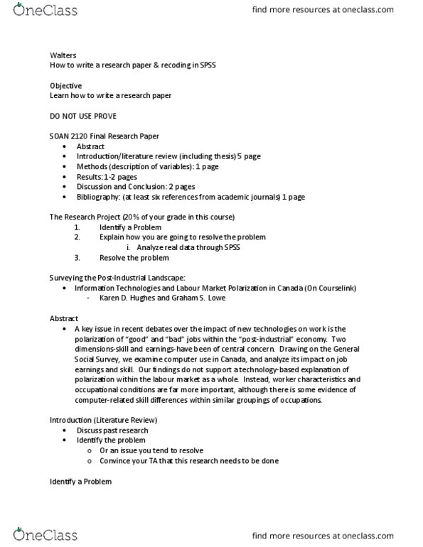 SOAN 2120 Lecture Notes - Lecture 9: Due Date, General Social Survey, Recode thumbnail