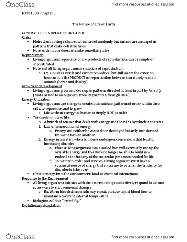 NATS 1880 Chapter Notes - Chapter 5: Astrobiology, Thymine, Archaea thumbnail