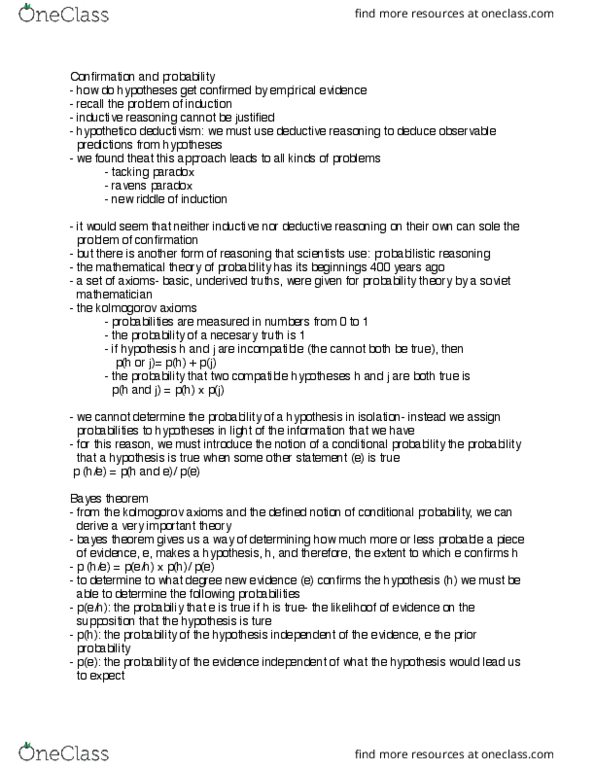 Philosophy 2300F/G Lecture Notes - Lecture 4: Probability Axioms, Prior Probability, Bayesian Probability thumbnail