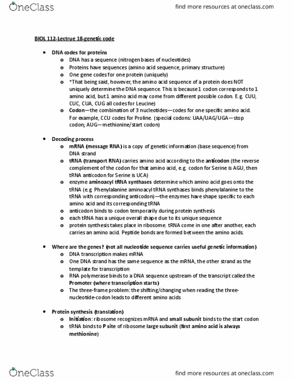 BIOL 112 Lecture Notes - Lecture 18: Chromosomal Translocation, Sickle-Cell Disease, Chromosome thumbnail