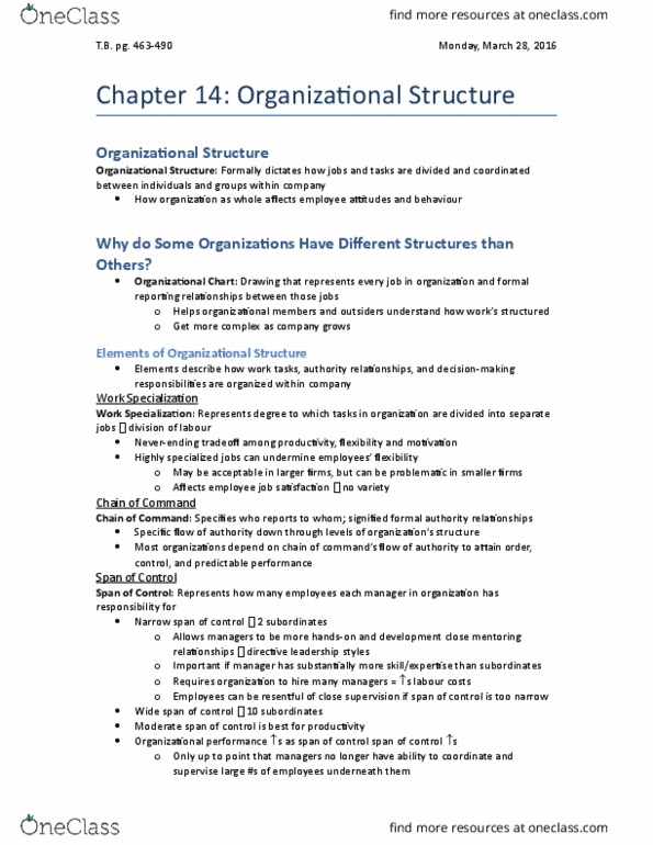 Management and Organizational Studies 2181A/B Chapter Notes - Chapter 14: Organizational Commitment, Organizational Chart, Organizational Structure thumbnail