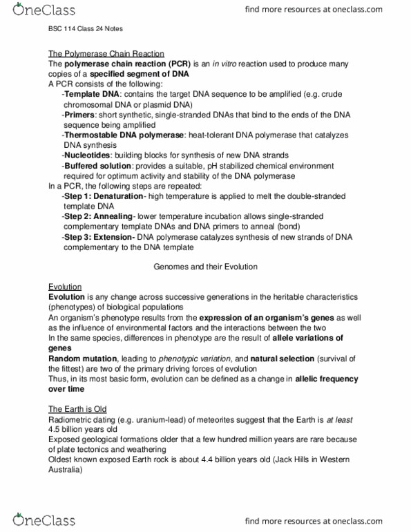 BSC 114 Lecture Notes - Lecture 24: Genome Size, Hemoglobin, Noncoding Dna thumbnail