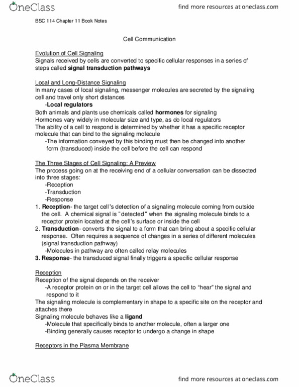 BSC 114 Chapter Notes - Chapter 11: Apoptosis, Dephosphorylation, Phosphorylation thumbnail