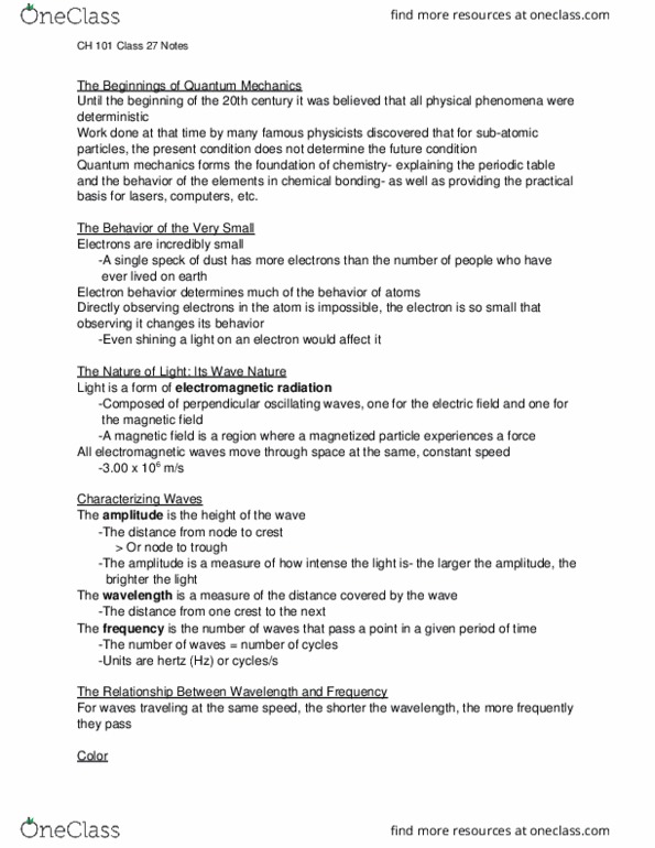 CH 101 Lecture Notes - Lecture 27: Photon, Quantum Mechanics, Electric Field thumbnail