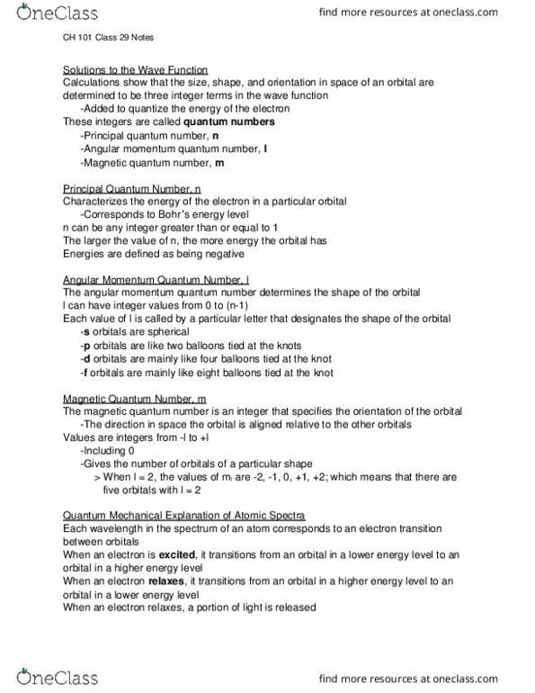 CH 101 Lecture Notes - Lecture 29: Photon, Emission Spectrum, Radial Distribution Function thumbnail