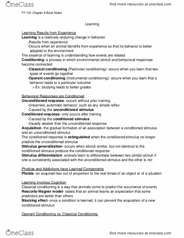 PY 101 Chapter Notes - Chapter 6: Latent Learning, Habituation, Observational Learning thumbnail