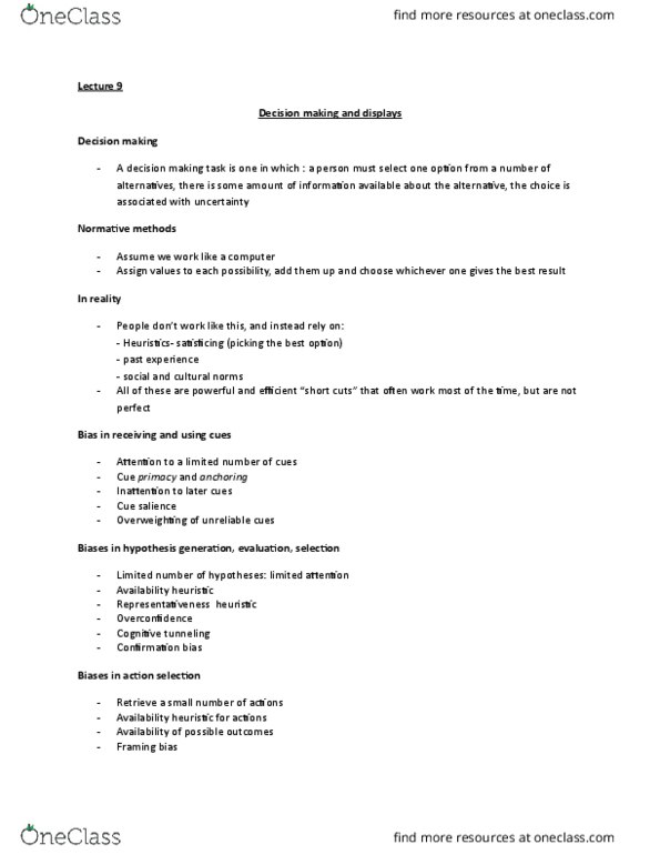 HLTH 107 Lecture Notes - Lecture 9: Mental Model, Expert System, Confirmation Bias thumbnail