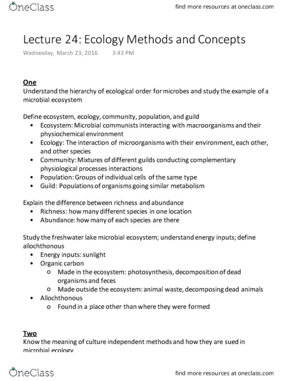 MMG 301 Lecture Notes - Lecture 24: Fluorescence Microscope, Microbial Ecology, Allochthon thumbnail