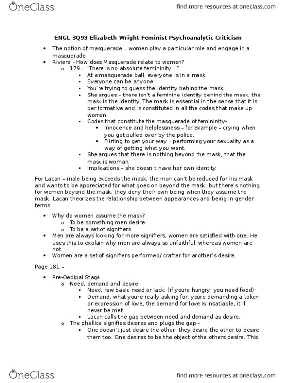 ENGL 3Q93 Chapter Notes - Chapter 10: Mirror Stage thumbnail