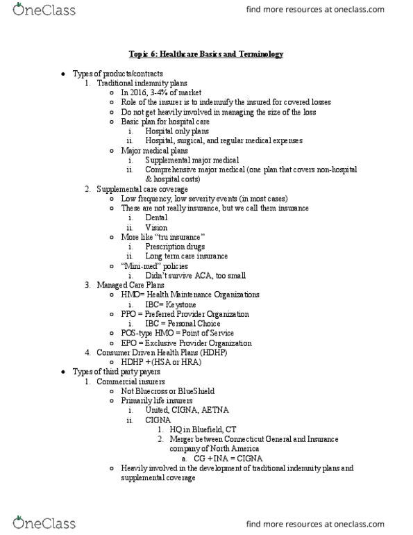 RMI 3501 Lecture Notes - Lecture 6: Cigna, Co-Insurance, Visa Inc. thumbnail