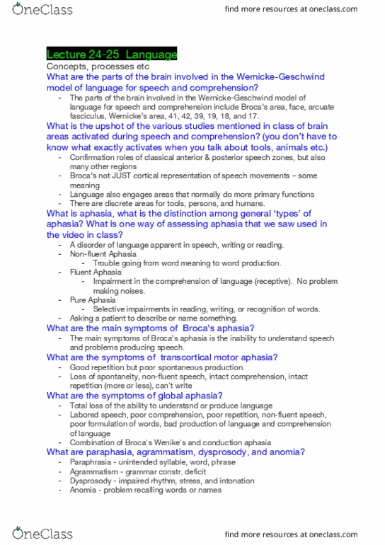 01:830:310 Lecture Notes - Lecture 24: Expressive Aphasia, Agrammatism, Anomic Aphasia thumbnail