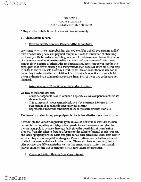 SOAN 2112 Chapter Notes - Chapter 6: Charismatic Authority, Office Management, Social Actions thumbnail