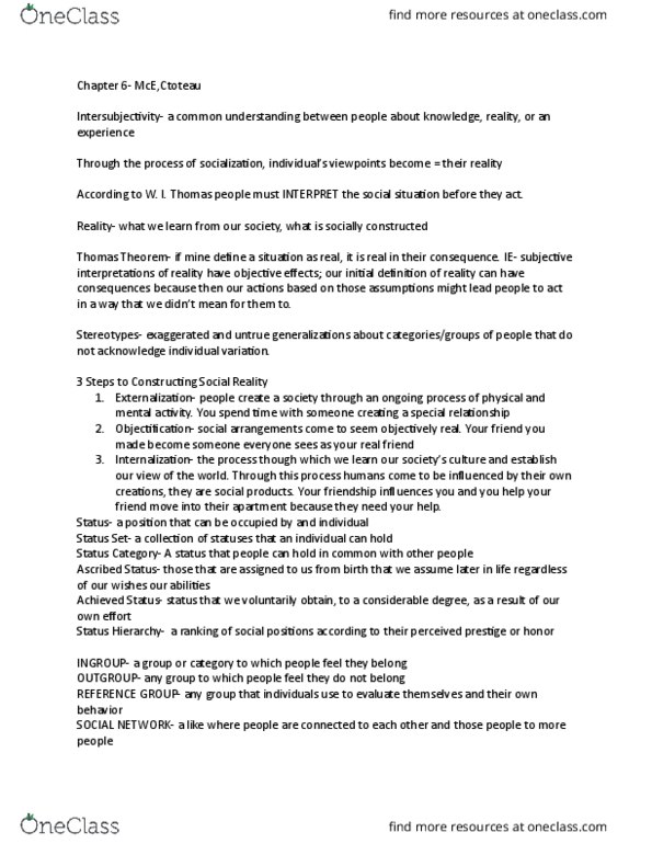 SOC 101 Lecture Notes - Lecture 6: Groupthink, Qualitative Property, Thomas Theorem thumbnail