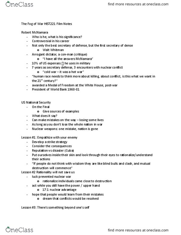 HIST 221 Lecture Notes - Lecture 44: Pentagon, Gulf Of Tonkin Resolution, T. S. Eliot thumbnail