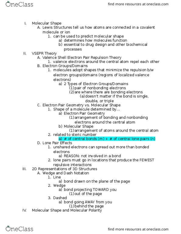 CHEM 6A Chapter Notes - Chapter 8: Bipyramid, Chemical Formula, Molecular Geometry thumbnail