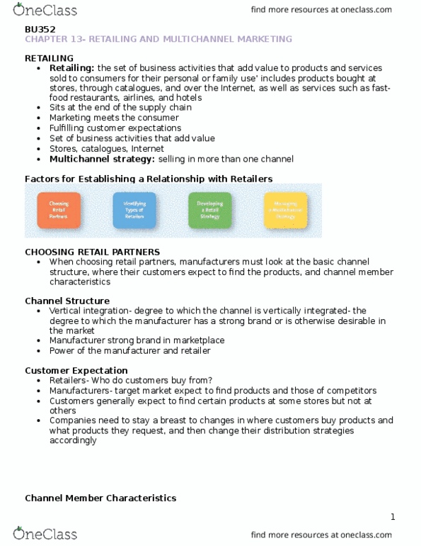 BU354 Chapter Notes - Chapter 13: Delayed Gratification, Call Centre, Internet Channel thumbnail