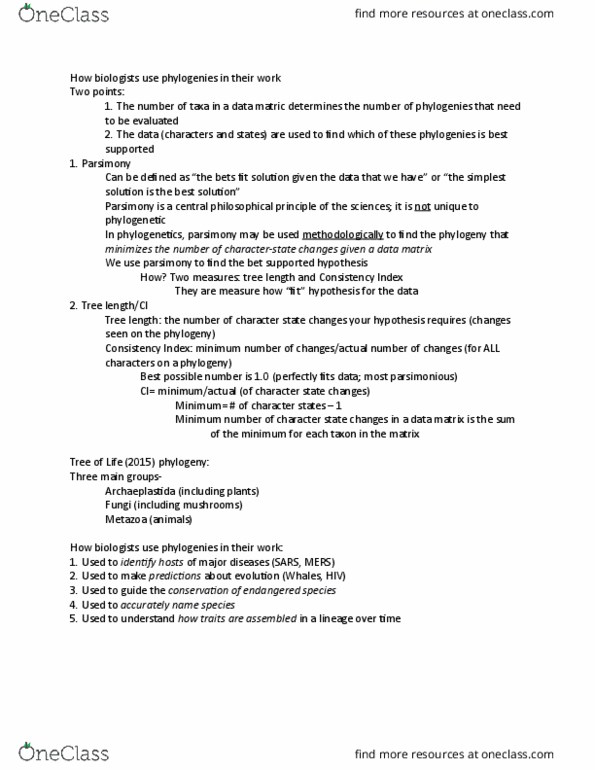 BIO 201 Lecture Notes - Lecture 5: Animal, Archaeplastida thumbnail