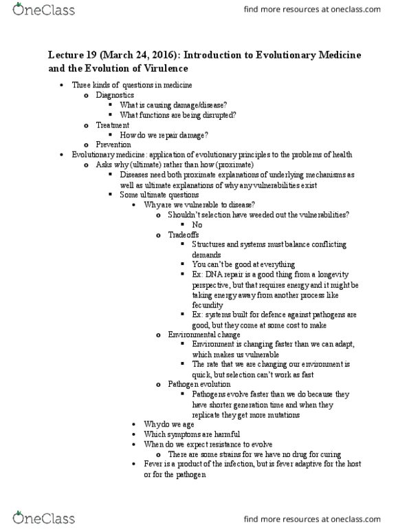 BIO220H1 Lecture Notes - Lecture 19: Myxoma Virus, Tuberculosis, Influenza A Virus Subtype H5N1 thumbnail