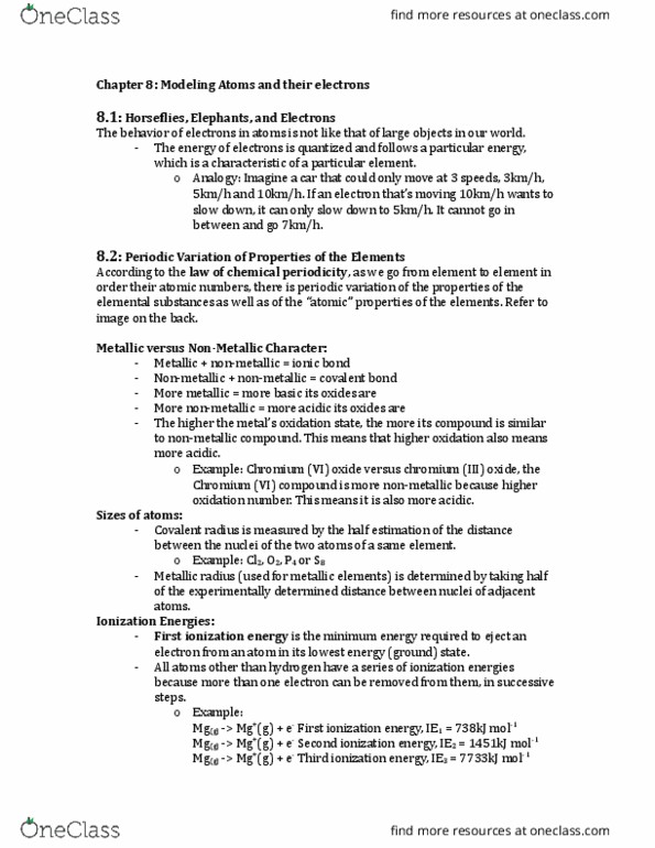 CHMA10H3 Chapter Notes - Chapter 8: Electronegativity, Emission Spectrum, Electron Affinity thumbnail