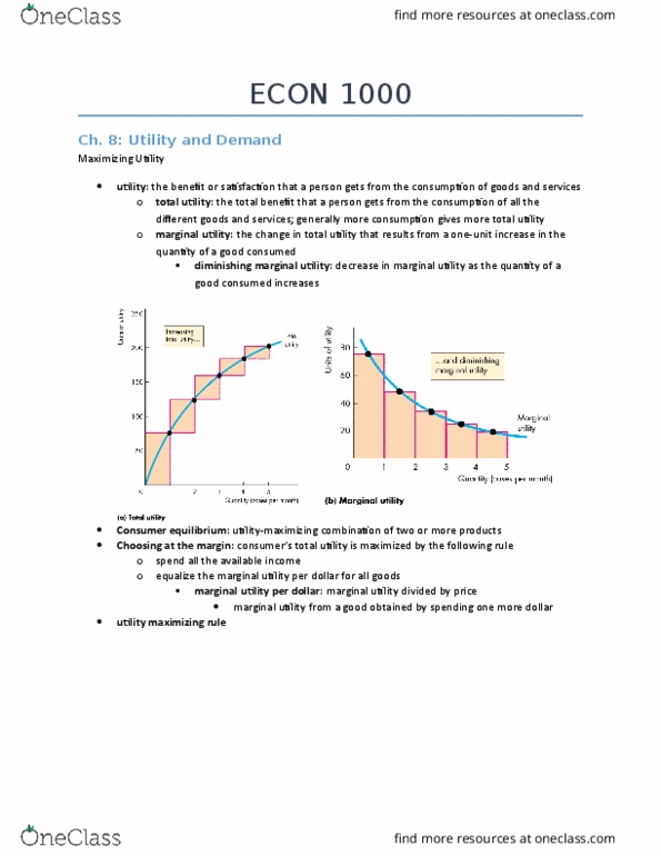 ECON 1000 Chapter Notes - Chapter 8-9: Indifference Curve, Marginal Utility, Economic Surplus thumbnail