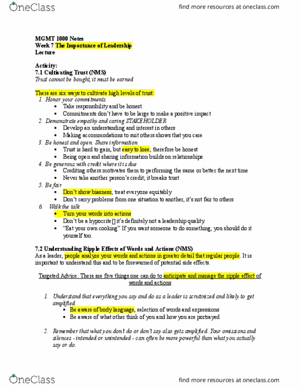 MGMT 1000 Lecture Notes - Lecture 7: Strategic Planning, Telecommuting, Nuclear Family thumbnail