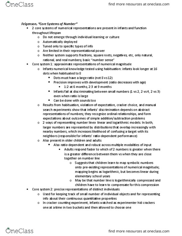 PSYC 101 Chapter Notes - Chapter 7: Number Sense, Intraparietal Sulcus, Habituation thumbnail