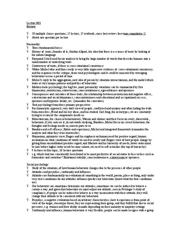 PSY210H1 Lecture Notes - Clinical Psychology, Carl Jung, Fundamental Interaction thumbnail
