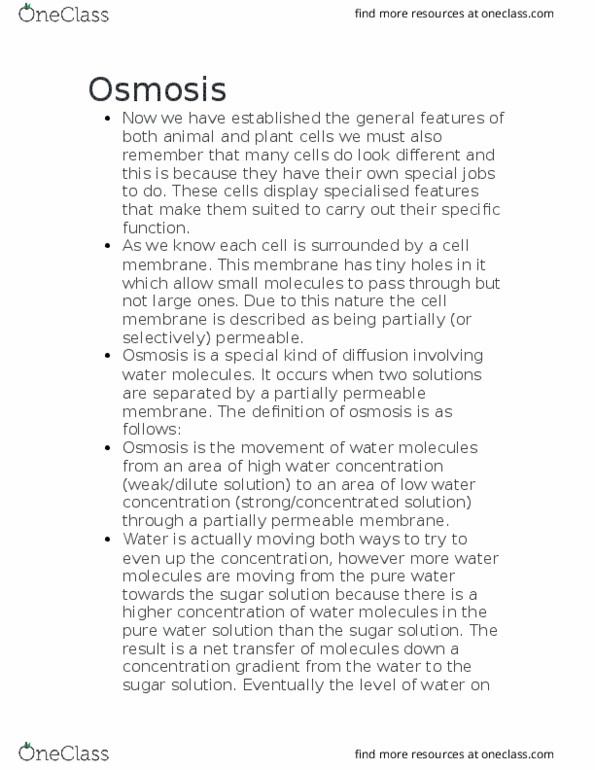 ANTH-110 Lecture Notes - Lecture 10: Semipermeable Membrane, Osmosis thumbnail