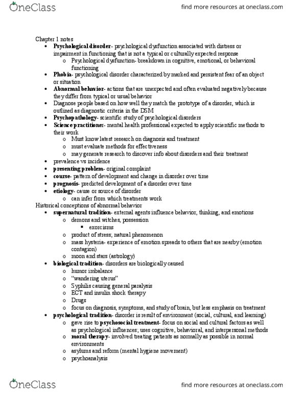 PSYC 155 Chapter Notes - Chapter 1: Classical Conditioning, Mental Health, Syphilis thumbnail