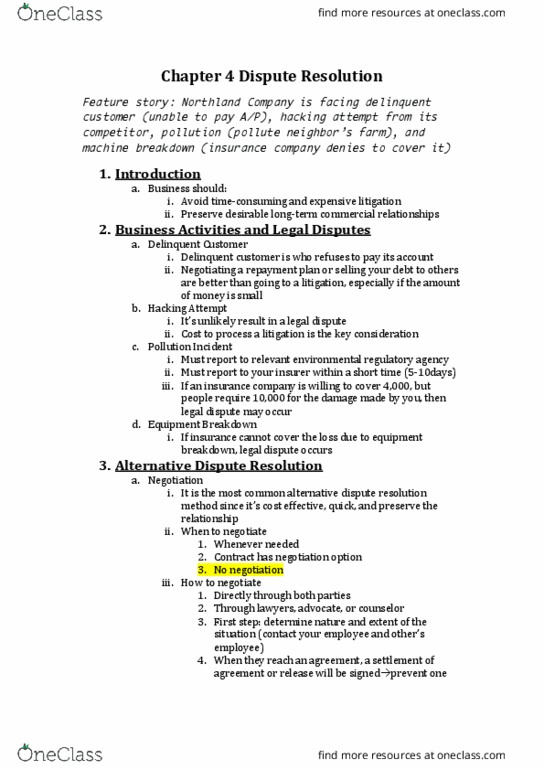 Management and Organizational Studies 2275A/B Chapter Notes - Chapter 4: Alternative Dispute Resolution, Feature Story, Contingent Fee thumbnail