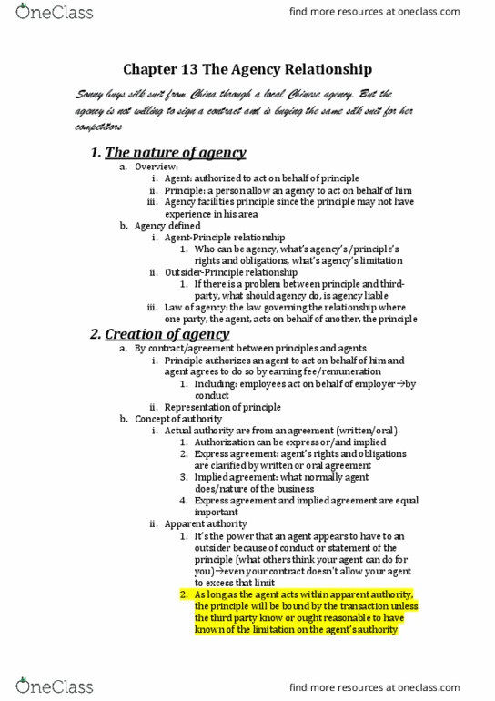 Management and Organizational Studies 2275A/B Chapter Notes - Chapter 13: Apparent Authority, Secret Profit, Fiduciary thumbnail