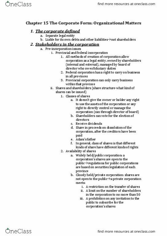 Management and Organizational Studies 2275A/B Chapter Notes - Chapter 15: Legal Personality, Fiduciary, 18 Months thumbnail