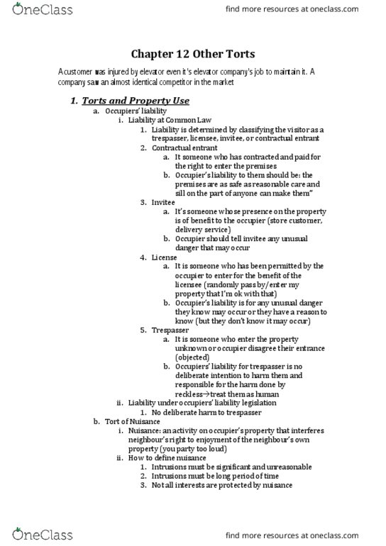 Management and Organizational Studies 2275A/B Chapter Notes - Chapter 12: False Imprisonment, Qualified Privilege thumbnail