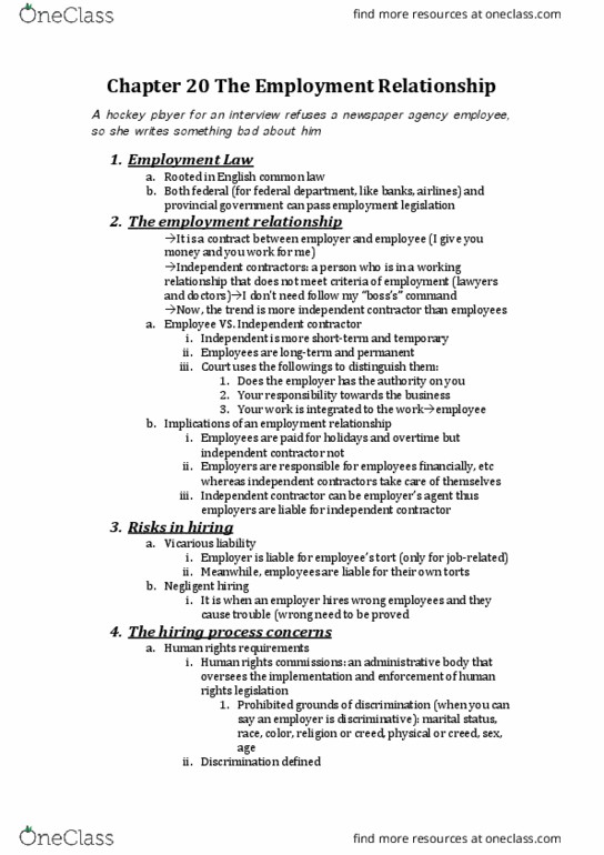 Management and Organizational Studies 2275A/B Chapter Notes - Chapter 20: Independent Contractor, Vicarious Liability, W. M. Keck Observatory thumbnail