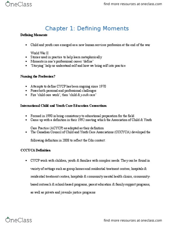 CYC 101 Lecture Notes - Lecture 1: Environmental History, Therapeutic Relationship, Human Services thumbnail