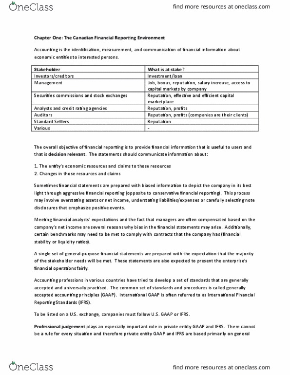 BU387 Chapter Notes - Chapter 1: Accounting, International Financial Reporting Standards, Financial Statement thumbnail