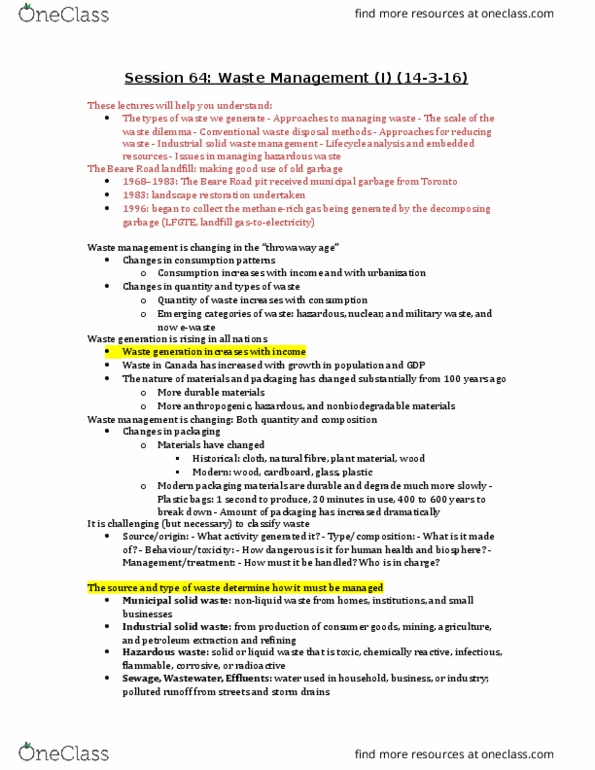 ENV100Y5 Lecture Notes - Lecture 64: Fax, Canadian Environmental Protection Act, 1999, Life-Cycle Assessment thumbnail